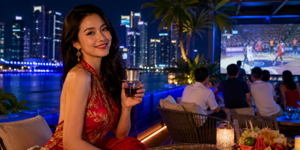 Người xem cá cược bóng rổ tại Hà Nội với điện thoại và ly cà phê